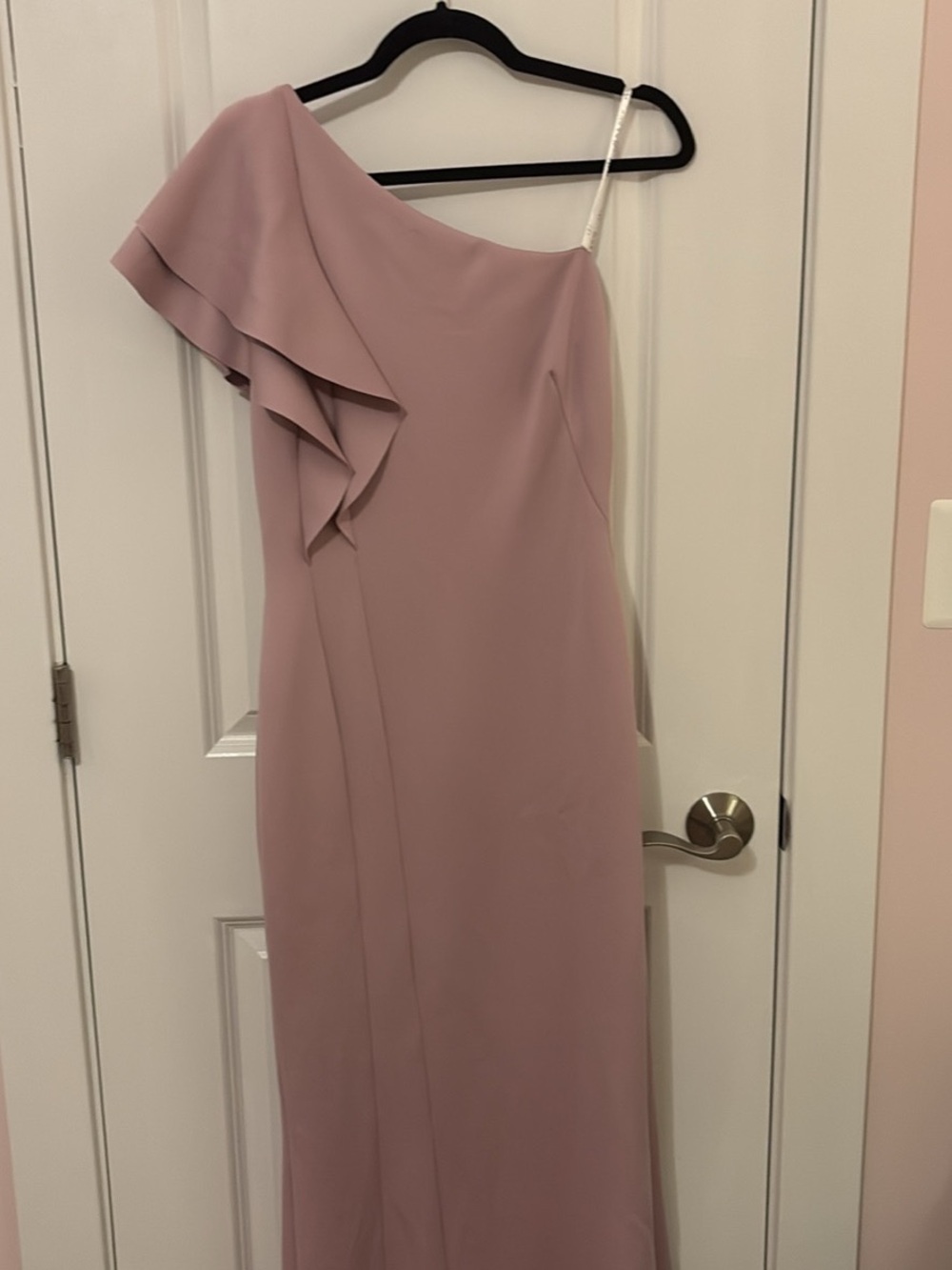 Black Halo One-Shoulder Ruffle Gown - Dusty Rose